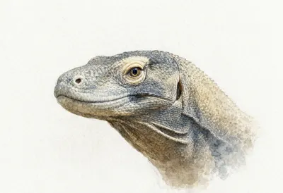 Komodo Dragon close-up portrait Watercolour