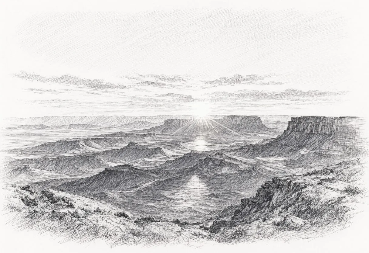Mesa At Sunset Pencil Sketch