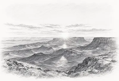 Mesa At Sunset Pencil Sketch