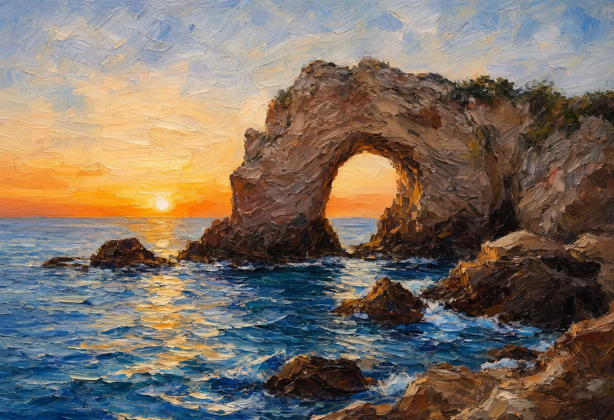 Sea Arch At Sunset Oil Painting