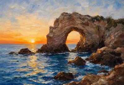 Sea Arch At Sunset Oil Painting