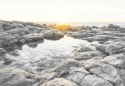 Rock Pool Reflections at golden hour Pencil Sketch