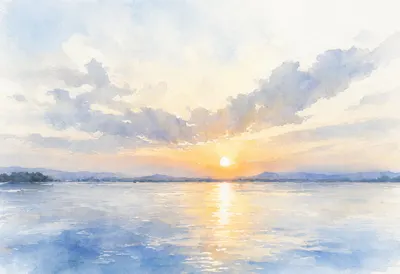 Moonrise Over Water under a dramatic sky Watercolour