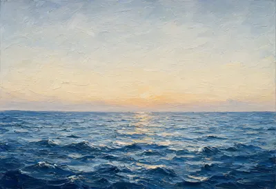 Calm Sea Horizon At Dusk Oil Painting