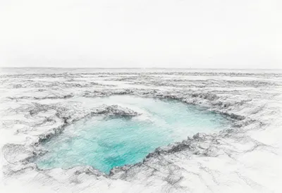 Turquoise Lagoon Aerial at dawn Pencil Sketch