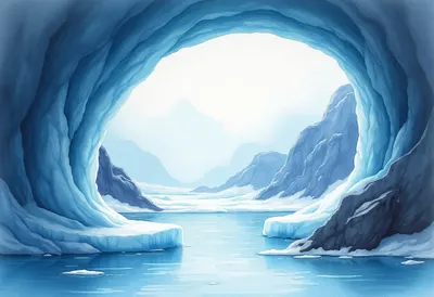 Glacier Ice Cave after rain Watercolour