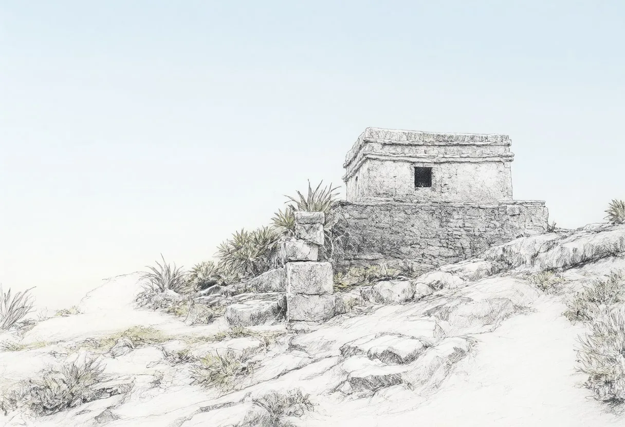 Tulum Coast at sunrise Pencil Sketch