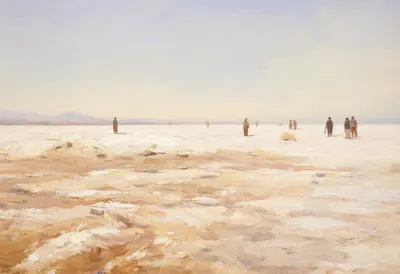 Uyuni Salt Flat ในภาพวาดสีน้ำมันที่มีหมอกนุ่ม
