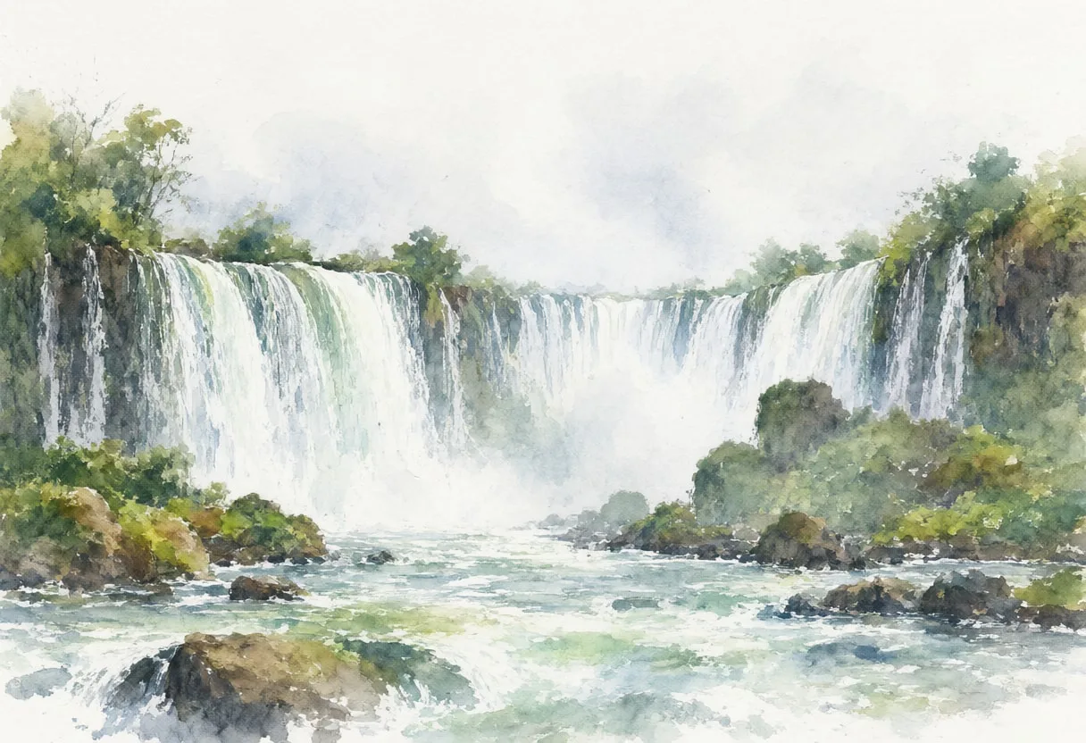 Iguazu Falls in the rain Watercolour