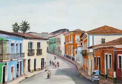 Salvador Colourful Street from above Oil Painting