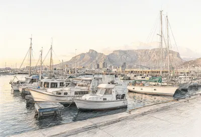 Cape Town Harbour in warm evening light Pencil Sketch