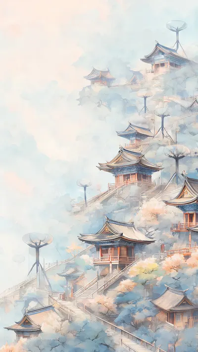 อนิเมะ Hillside Shrine ในพาเลทท์สีอ่อน