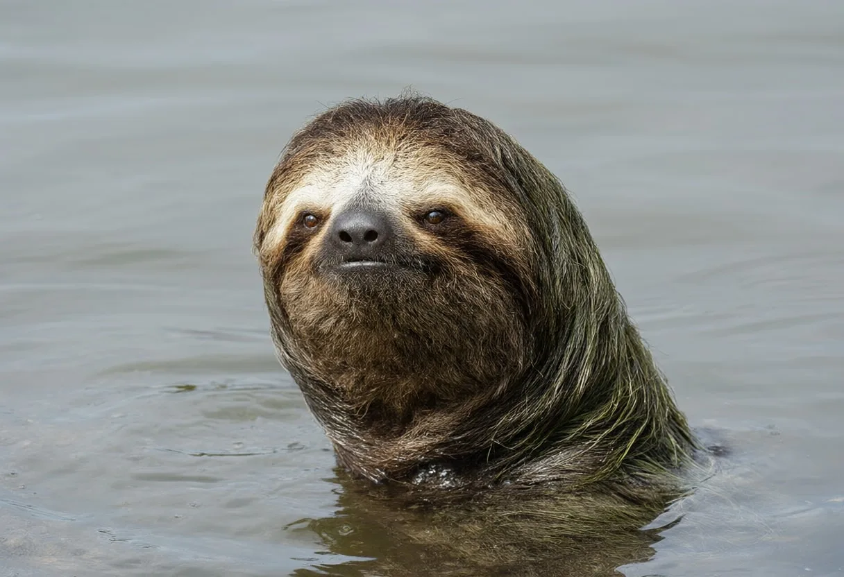 Sloth beside calm water