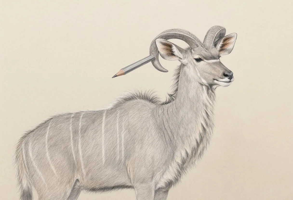 Kudu in soft morning light Pencil Sketch