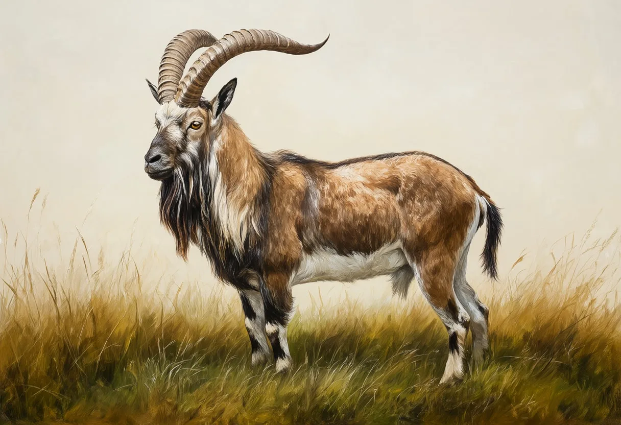 Markhor ในภาพวาดสีน้ำมันหญ้าสูง
