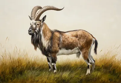 Markhor ในภาพวาดสีน้ำมันหญ้าสูง