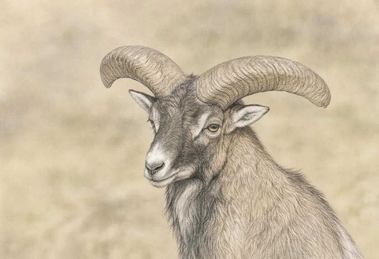 Mouflon against a soft blurred background Pencil Sketch