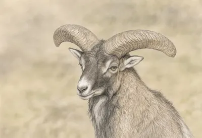 Mouflon against a soft blurred background Pencil Sketch