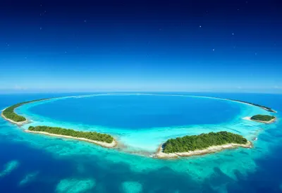 Atoll Ring From Above under a starry sky Digital Illustration