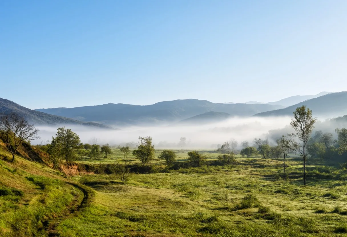 Sunlit Mist In A Valley