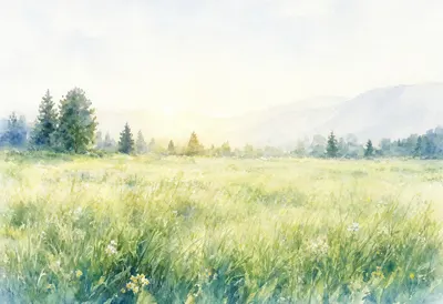 Frosted Meadow At Dawn Watercolour
