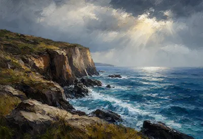 Storm Light On A Cliff Oil Painting