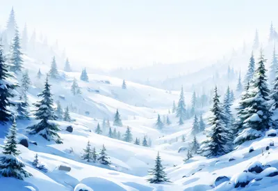 Snow Covered Pine Ridge in soft mist Digital Illustration