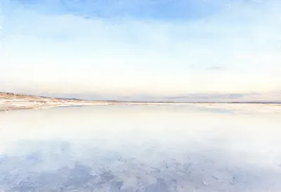 Salt Flats Mirroring The Sky at dawn Watercolour
