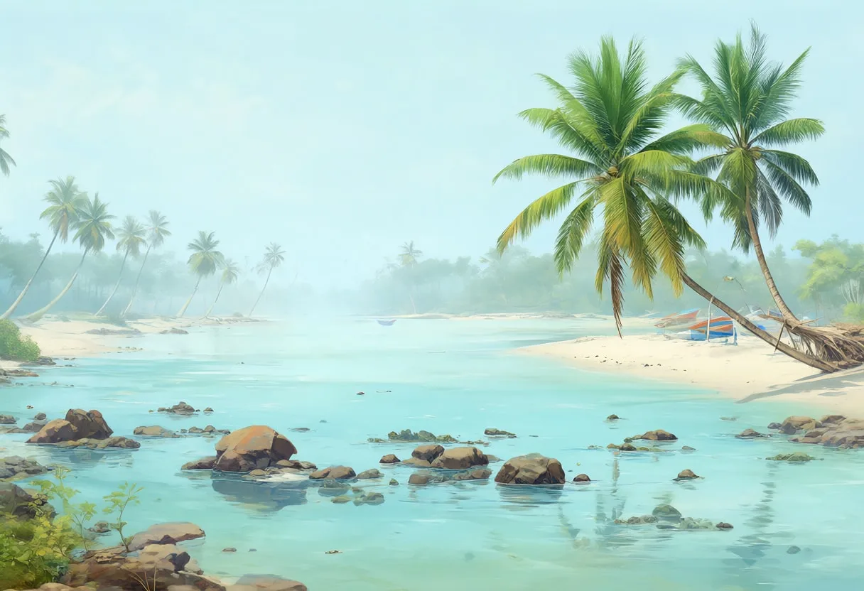 หาดแซนซิบาร์ในภาพดิจิตอลหมอกอ่อนๆ