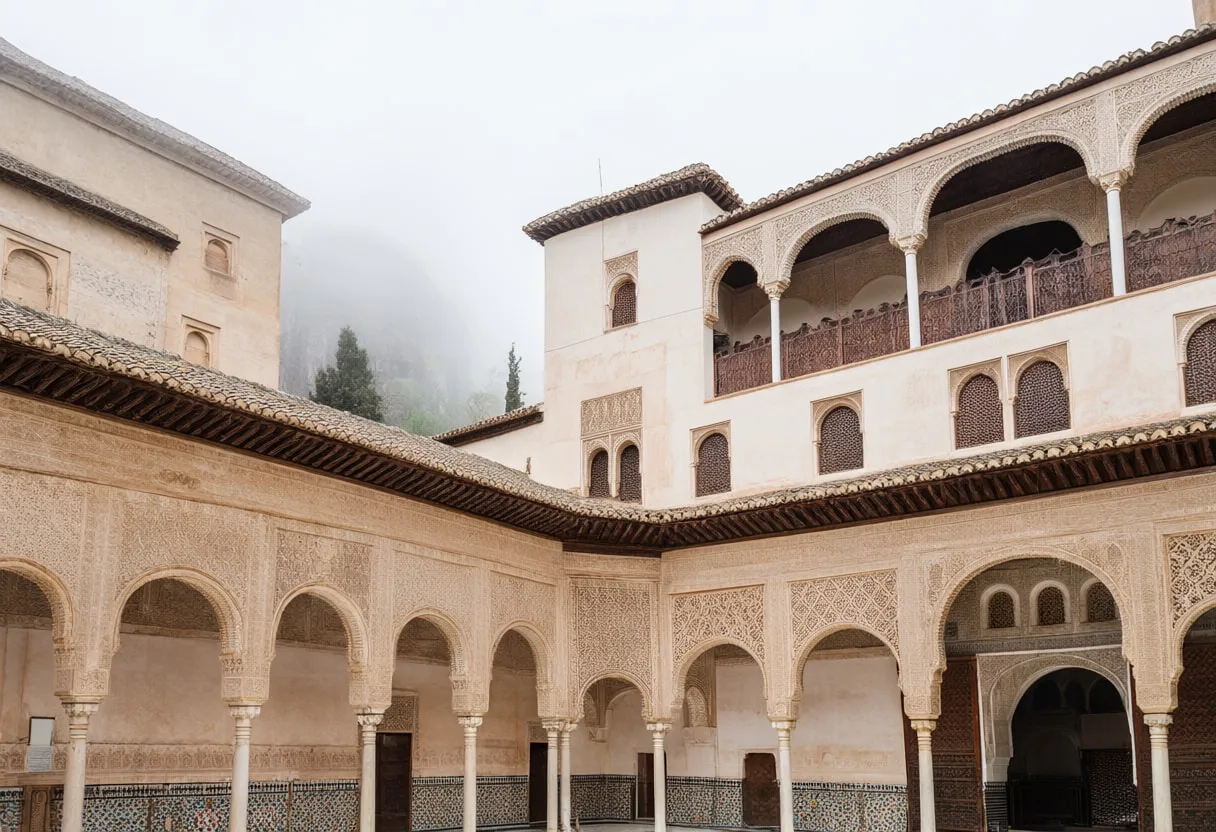 Granada Alhambra Courtyard in soft mist