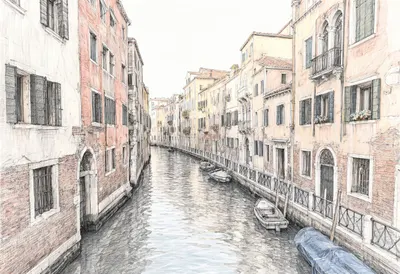 Venice Side Canal at sunrise Pencil Sketch