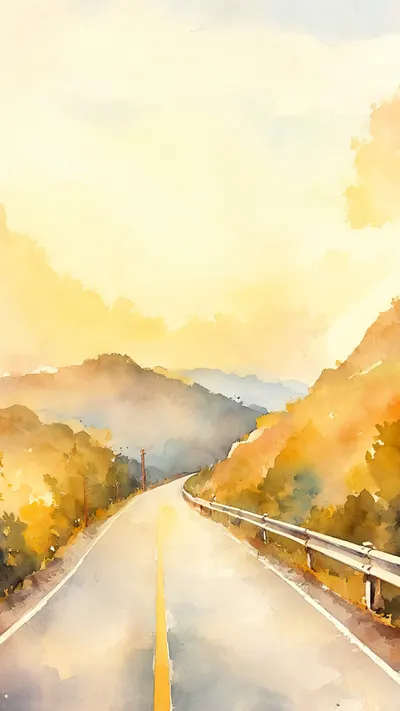 Anime Coastal Road in a warm palette