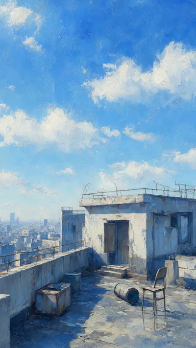 Anime School Rooftop in a cool palette