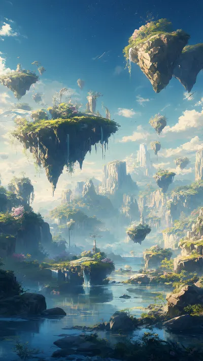 Fantasy Floating Islands with subtle grain