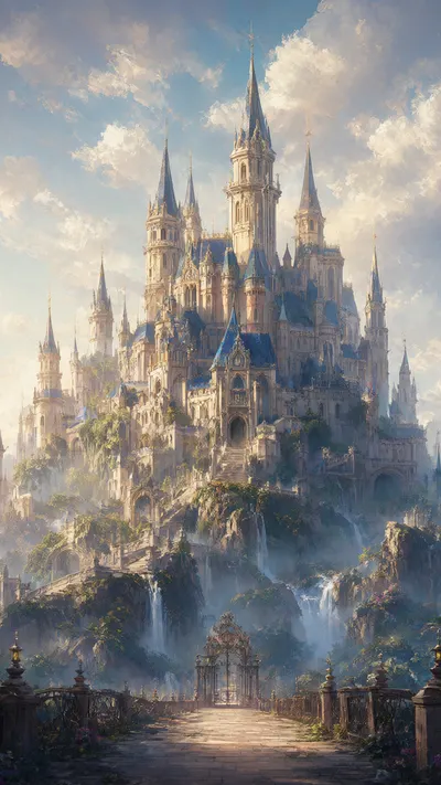 Fantasy Sky Castle in an oil painting style