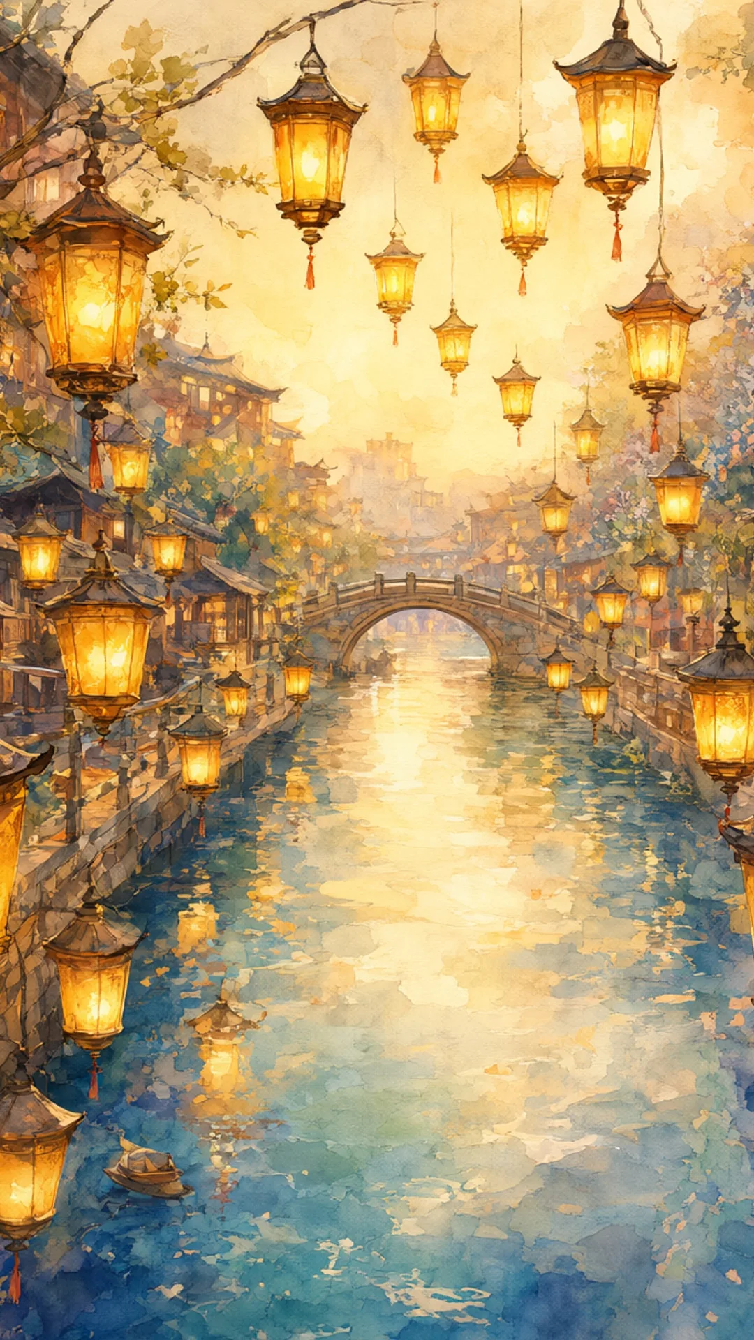 Fantasy Lantern River in a warm palette