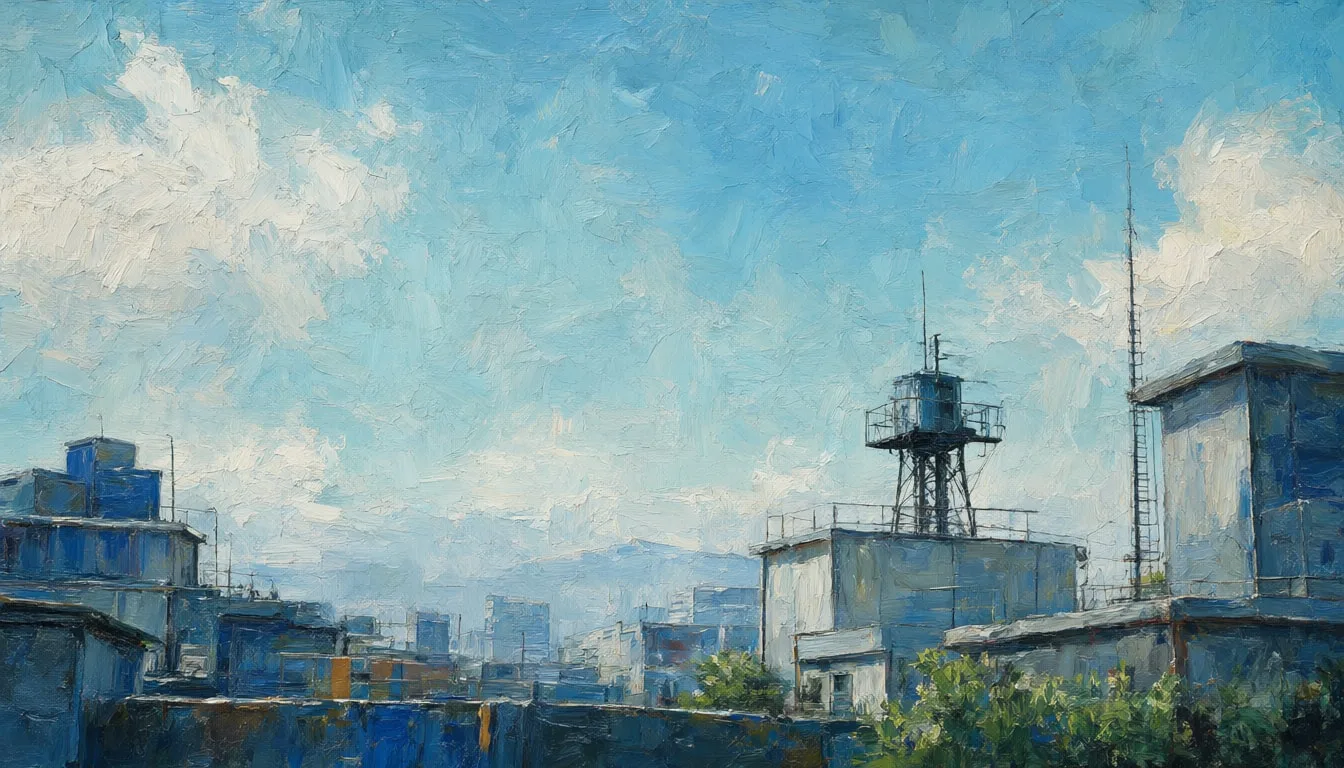 Anime School Rooftop in a cool palette