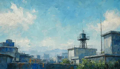 Anime School Rooftop in a cool palette