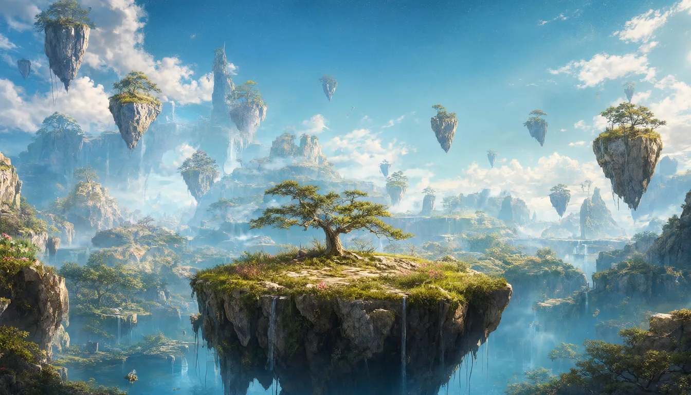 Fantasy Floating Islands with subtle grain