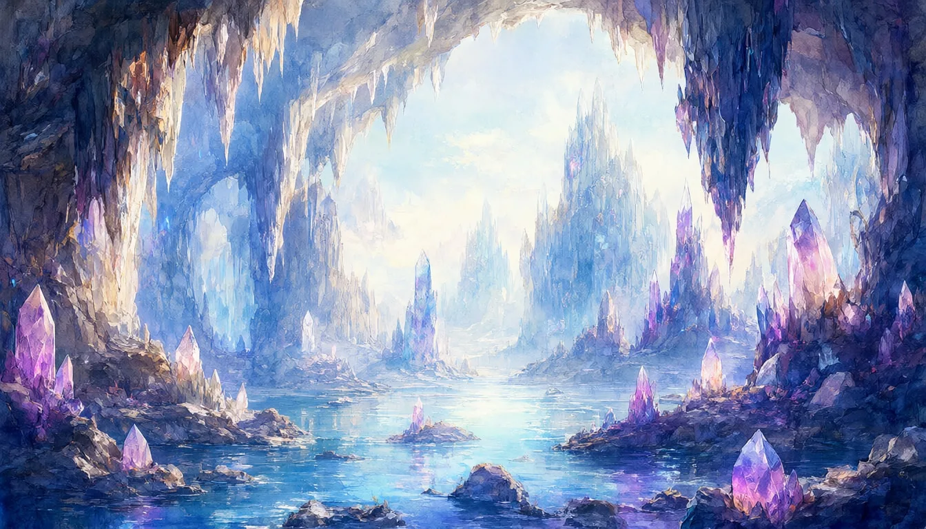 Fantasy Crystal Cave in watercolour