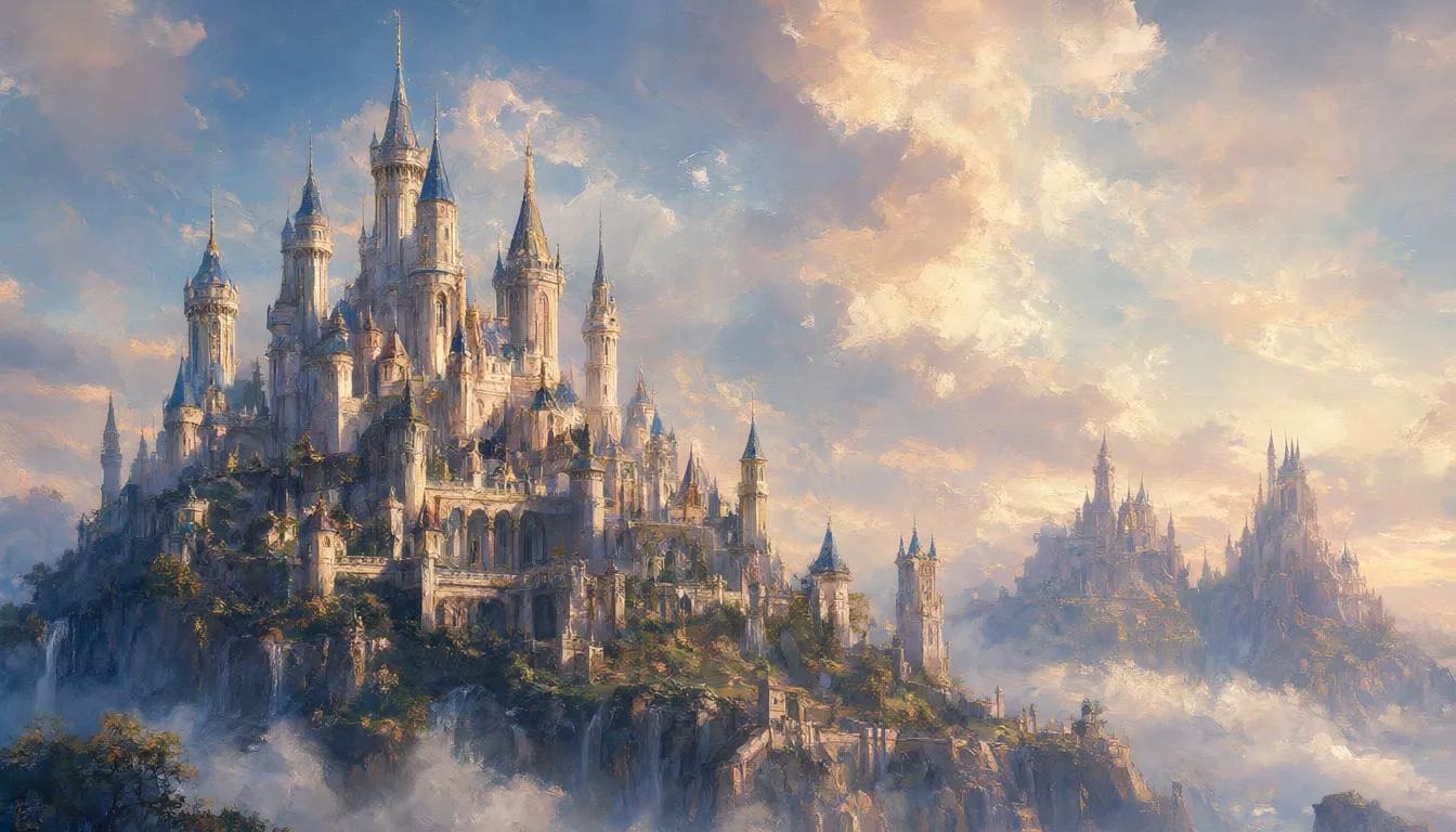 Fantasy Sky Castle in an oil painting style