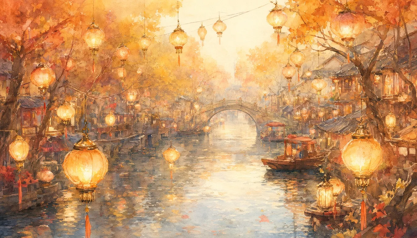 Fantasy Lantern River in a warm palette