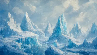 Fantasy Icy Peaks in a cool palette