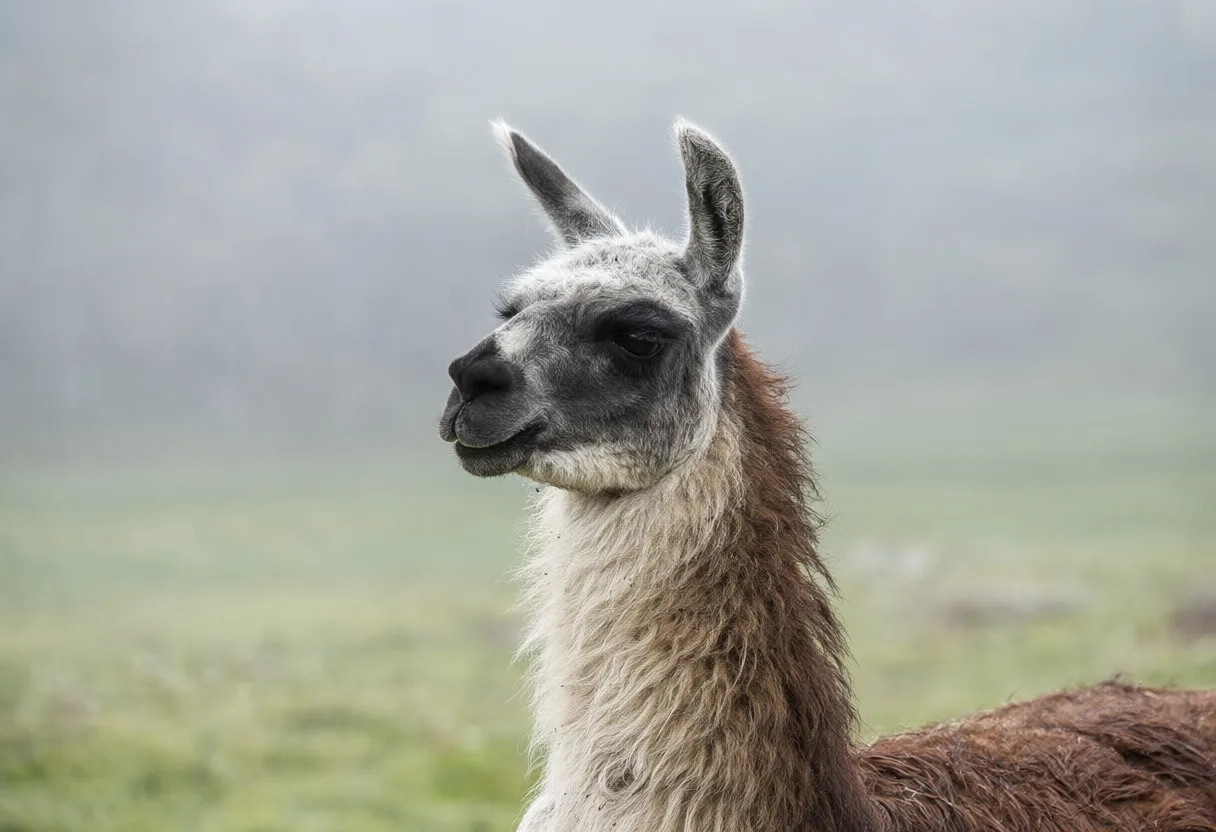 Llama in gentle mist
