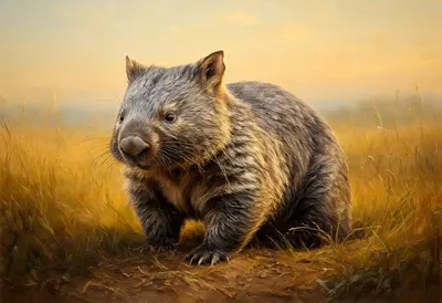 Wombat at golden hour Oil Painting
