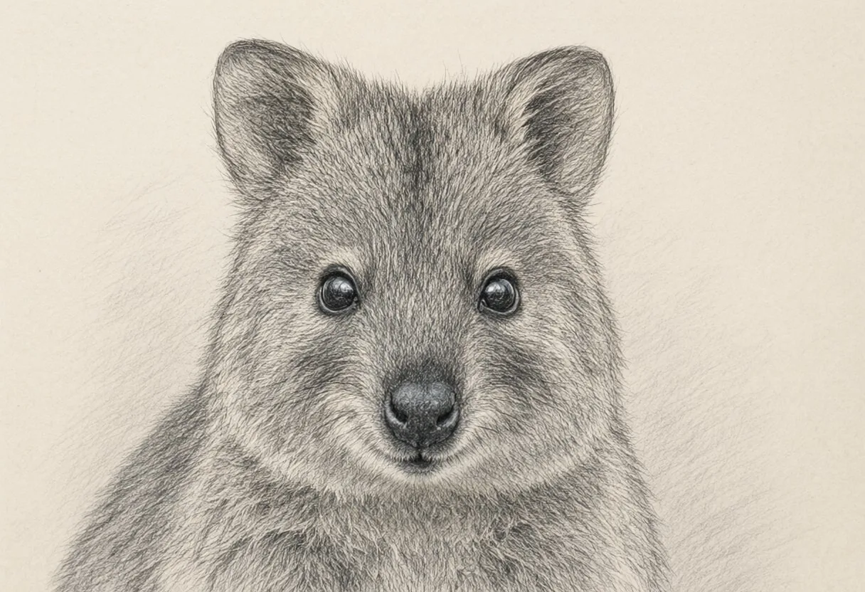 ภาพระยะใกล้ของ Quokka Pencil Sketch