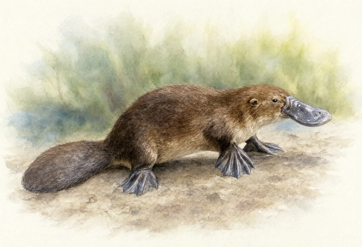 Platypus against a soft blurred background Watercolour