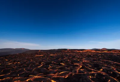 Volcanic Lava Field under a starry sky Digital Illustration