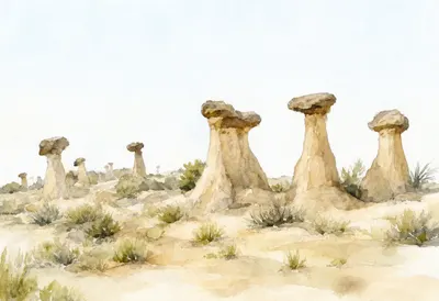 Hoodoo Rock Formations after rain Watercolour