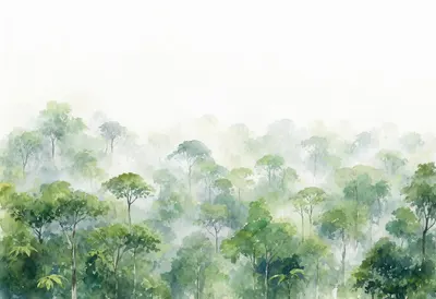 Cloud Forest Canopy at dawn Watercolour